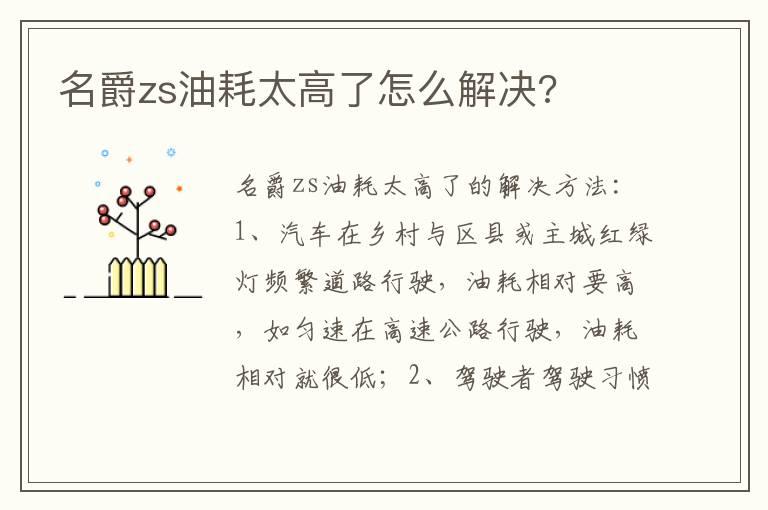 名爵zs油耗太高了怎么解决?