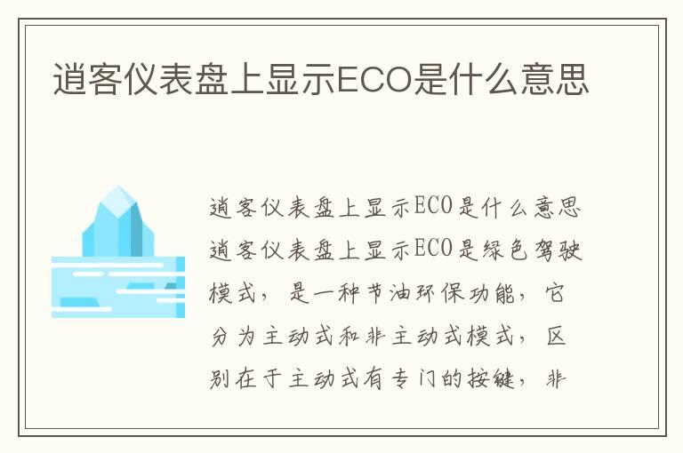 逍客仪表盘上显示ECO是什么意思