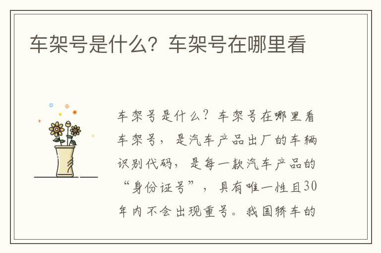 车架号是什么？车架号在哪里看