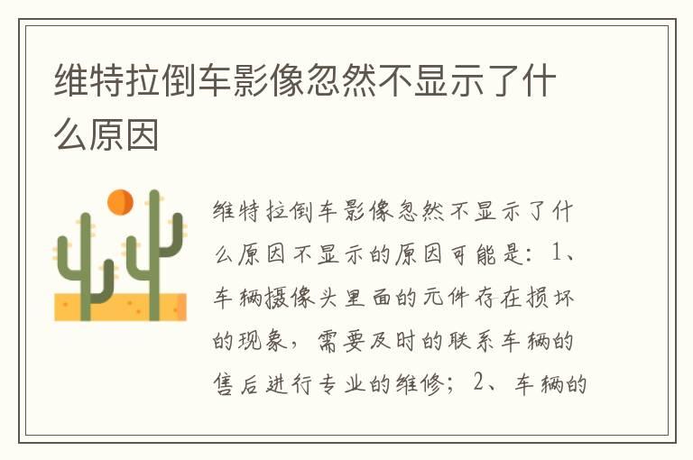 维特拉倒车影像忽然不显示了什么原因