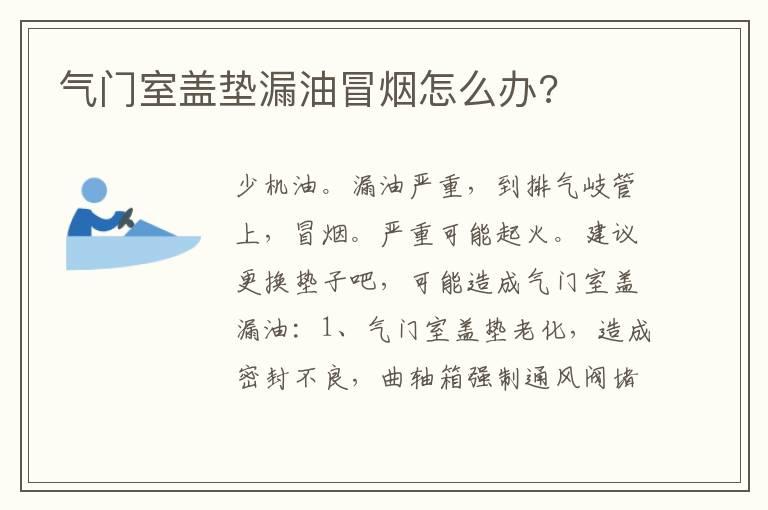 气门室盖垫漏油冒烟怎么办?