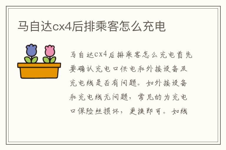 马自达cx4后排乘客怎么充电
