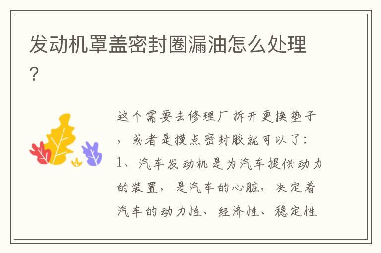 发动机罩盖密封圈漏油怎么处理?