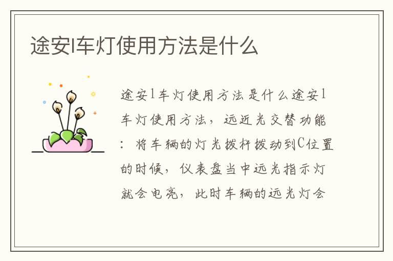 途安l车灯使用方法是什么