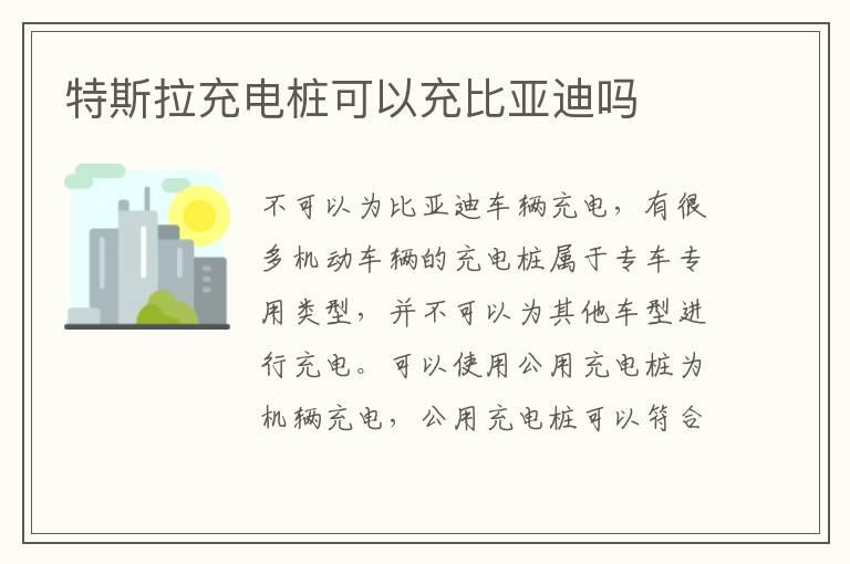 特斯拉充电桩可以充比亚迪吗