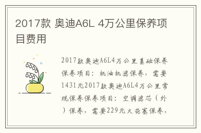 2017款 奥迪A6L 4万公里保养项目费用