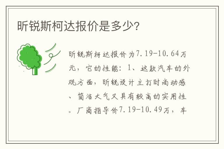 昕锐斯柯达报价是多少?