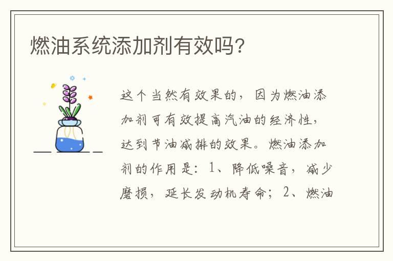 燃油系统添加剂有效吗?