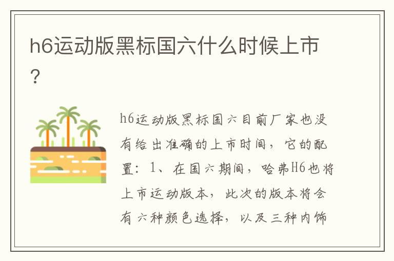 h6运动版黑标国六什么时候上市?