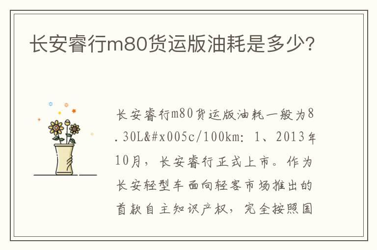 长安睿行m80货运版油耗是多少?