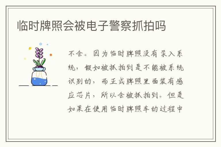 临时牌照会被电子警察抓拍吗