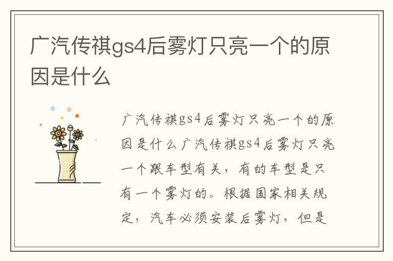 广汽传祺gs4后雾灯只亮一个的原因是什么