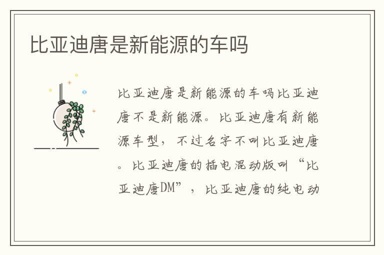 比亚迪唐是新能源的车吗