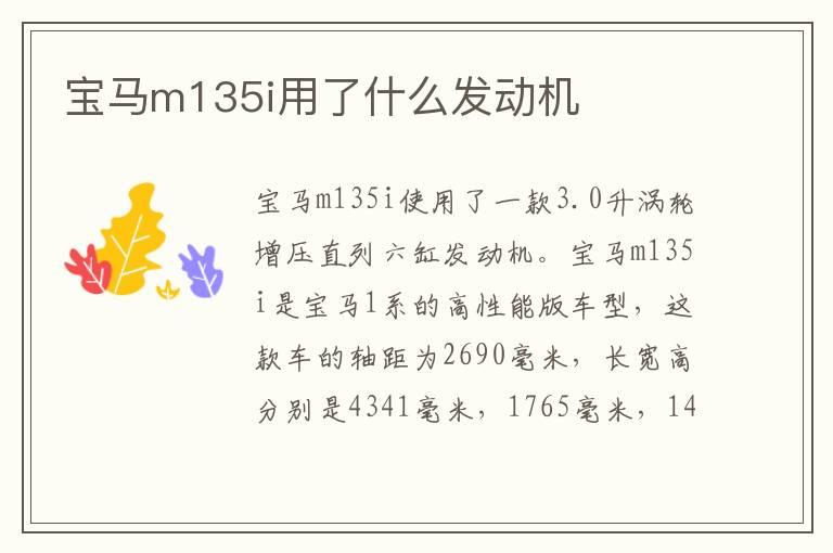 宝马m135i用了什么发动机