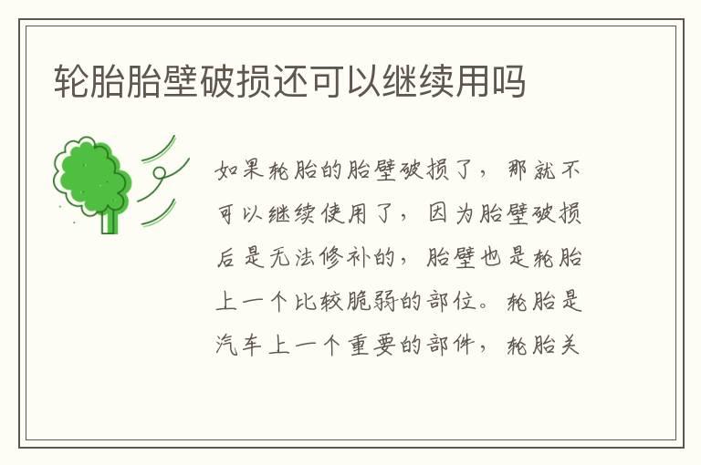 轮胎胎壁破损还可以继续用吗