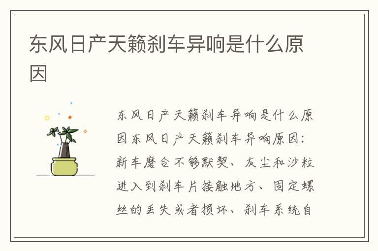 东风日产天籁刹车异响是什么原因