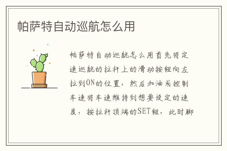 帕萨特自动巡航怎么用
