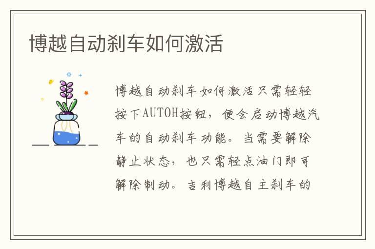 博越自动刹车如何激活