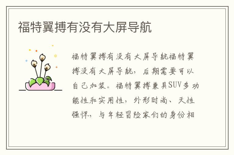 福特翼搏有没有大屏导航