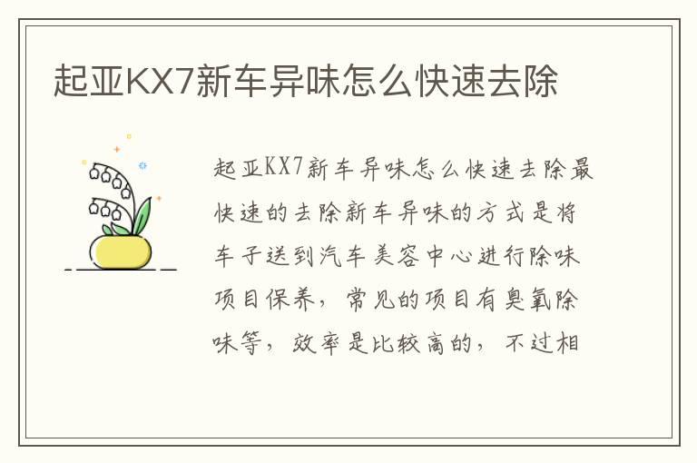 起亚KX7新车异味怎么快速去除