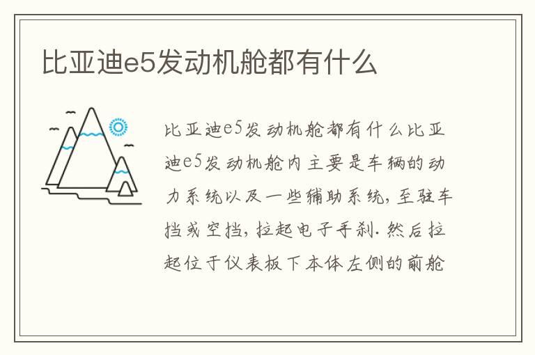 比亚迪e5发动机舱都有什么