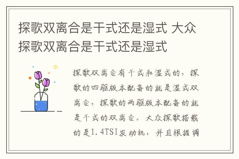探歌双离合是干式还是湿式 大众探歌双离合是干式还是湿式
