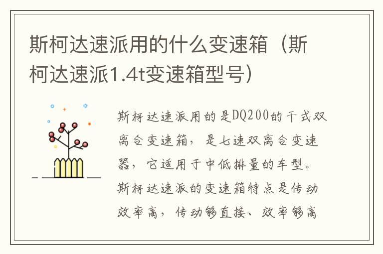 斯柯达速派用的什么变速箱（斯柯达速派1.4t变速箱型号）