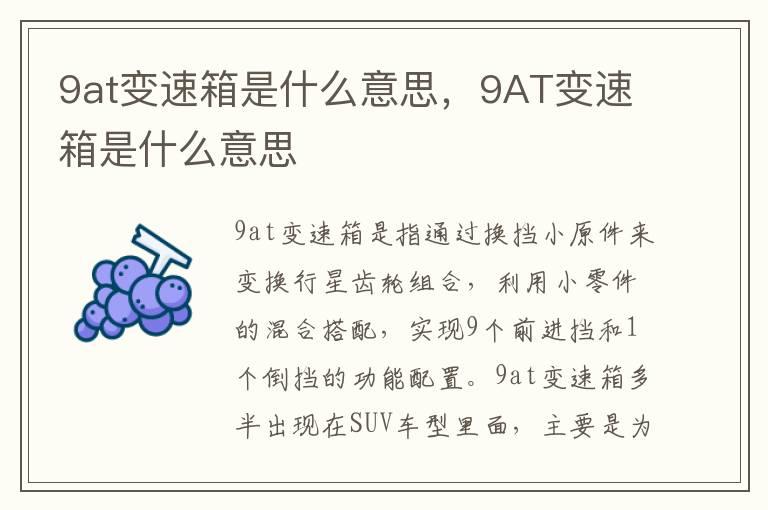 9at变速箱是什么意思，9AT变速箱是什么意思