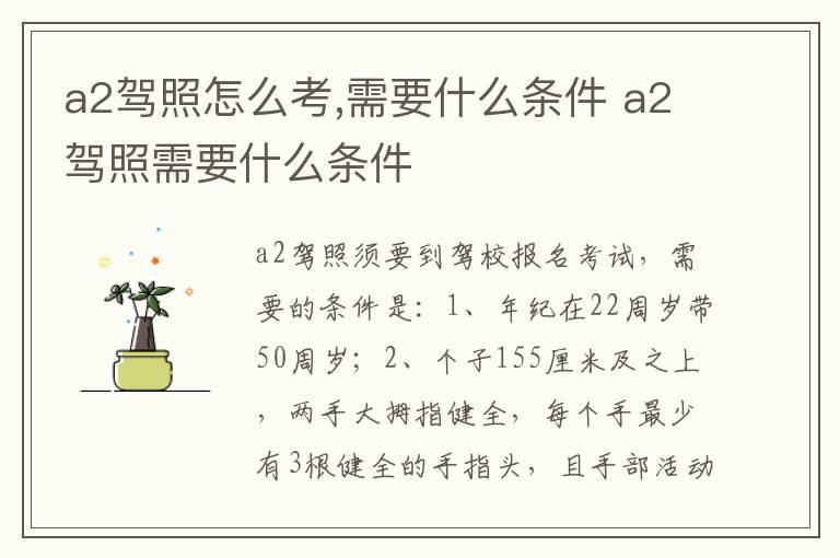 a2驾照怎么考,需要什么条件 a2驾照需要什么条件