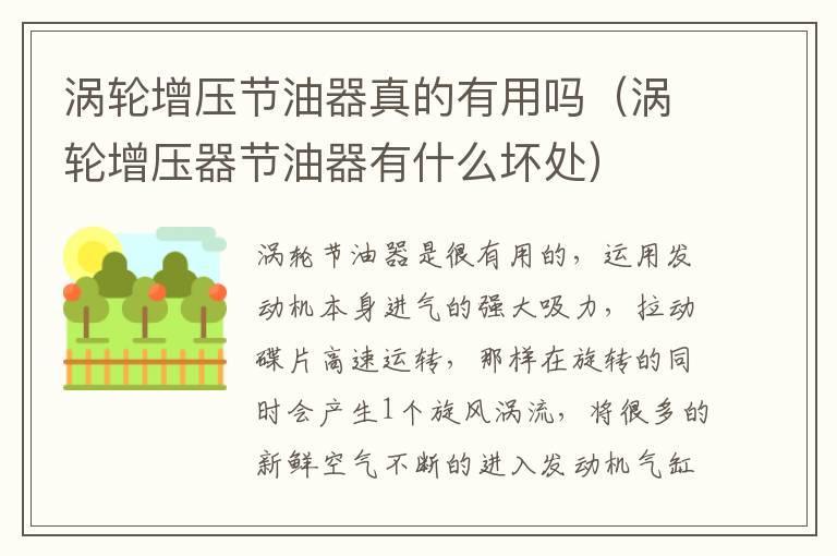 涡轮增压节油器真的有用吗（涡轮增压器节油器有什么坏处）