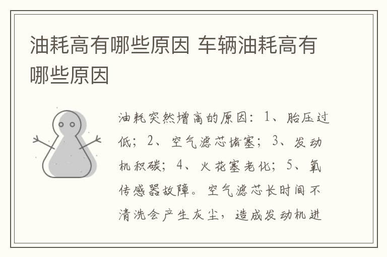 油耗高有哪些原因 车辆油耗高有哪些原因