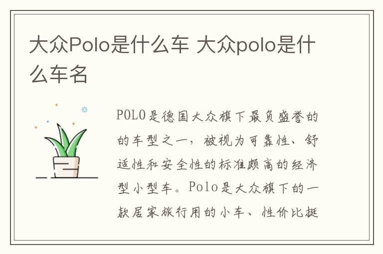 大众Polo是什么车 大众polo是什么车名