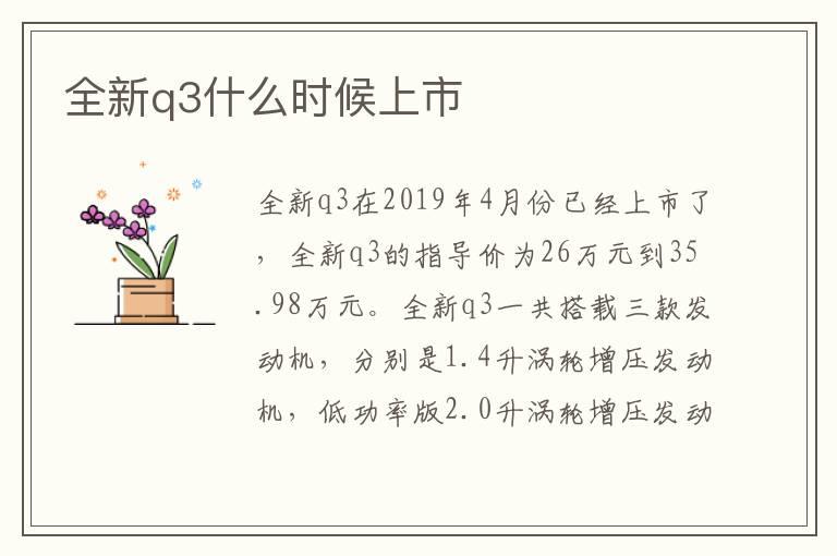 全新q3什么时候上市