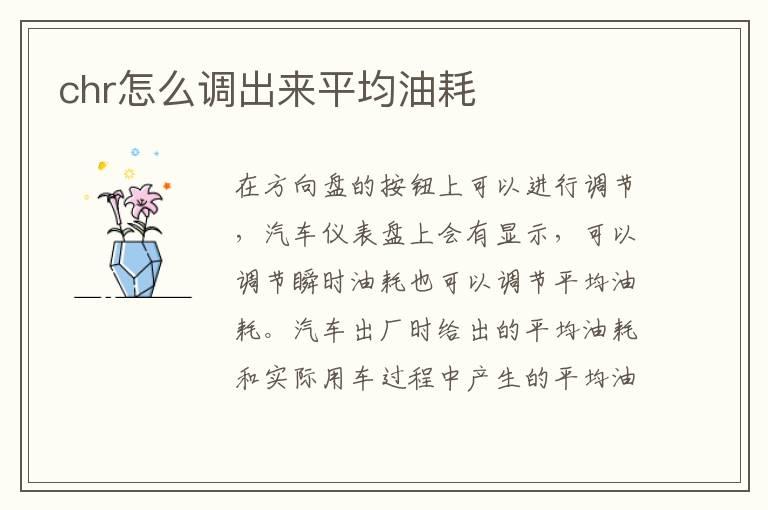 chr怎么调出来平均油耗