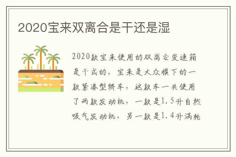 2020宝来双离合是干还是湿