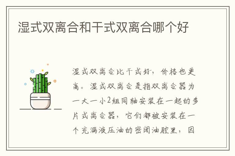 湿式双离合和干式双离合哪个好