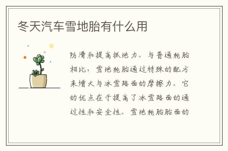 冬天汽车雪地胎有什么用