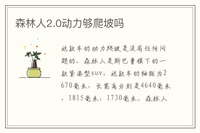 森林人2.0动力够爬坡吗