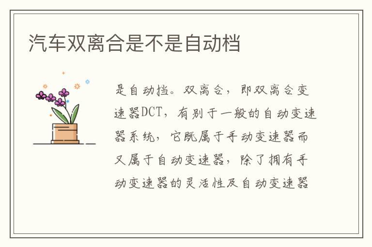 汽车双离合是不是自动档