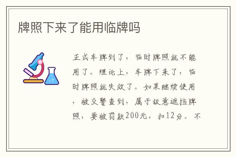 牌照下来了能用临牌吗