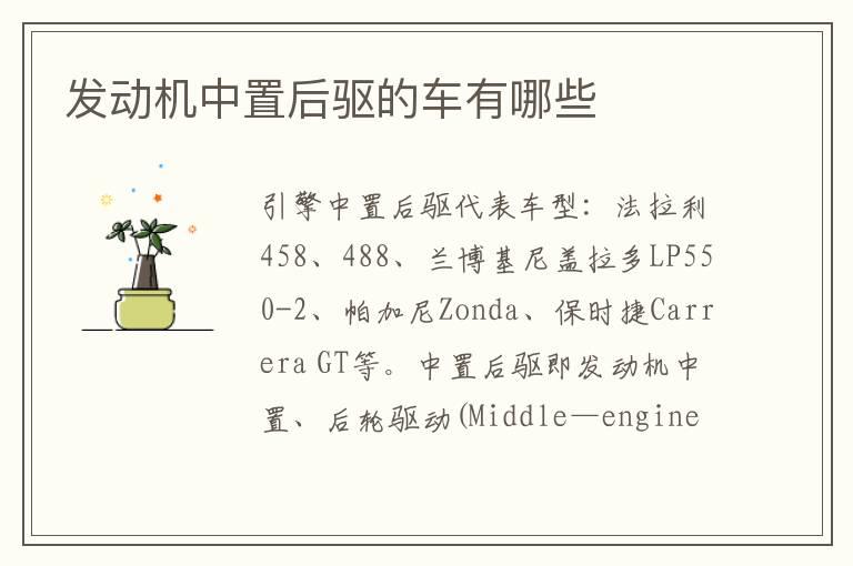 发动机中置后驱的车有哪些