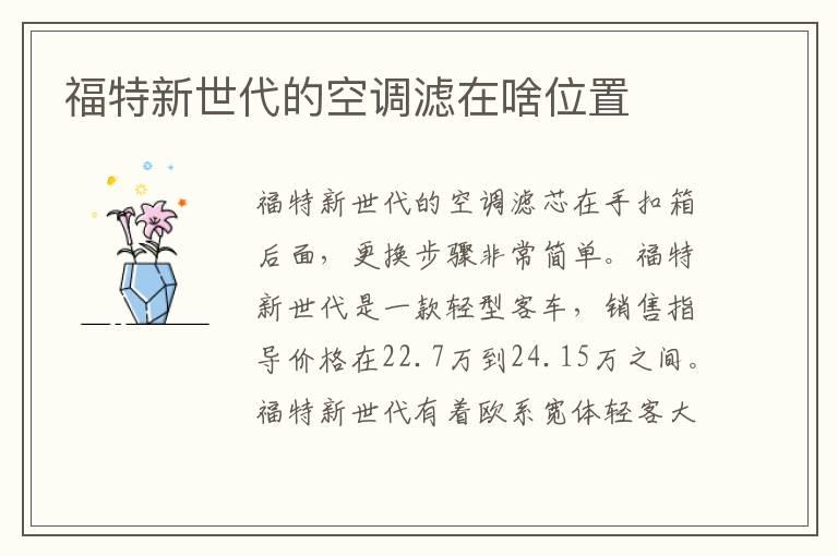 福特新世代的空调滤在啥位置