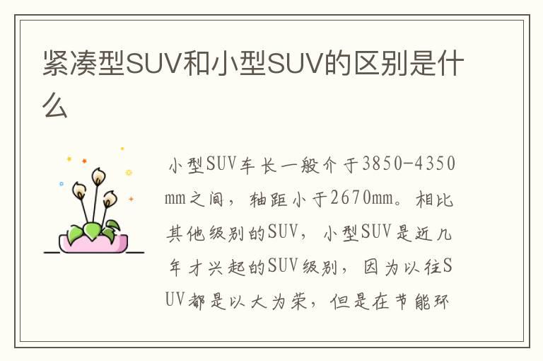 紧凑型SUV和小型SUV的区别是什么