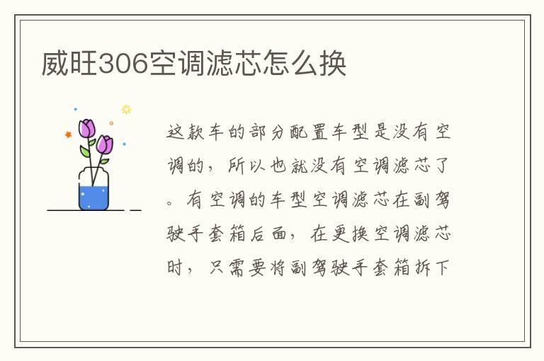 威旺306空调滤芯怎么换