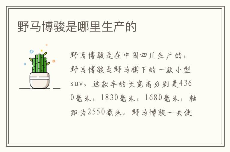 野马博骏是哪里生产的