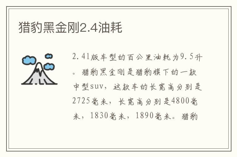 猎豹黑金刚2.4油耗