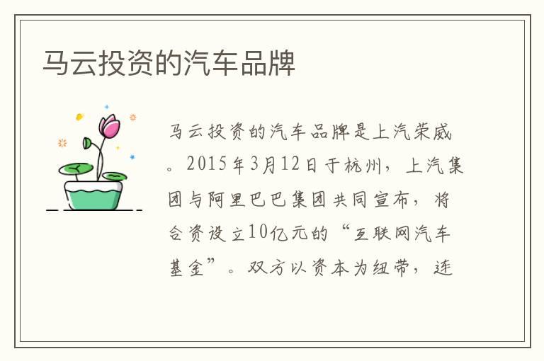 马云投资的汽车品牌