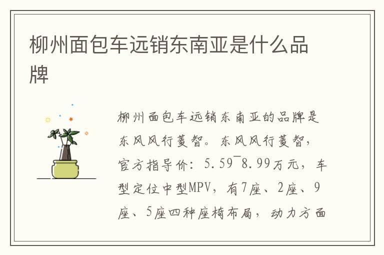 柳州面包车远销东南亚是什么品牌