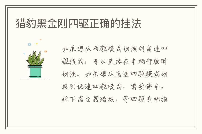 猎豹黑金刚四驱正确的挂法