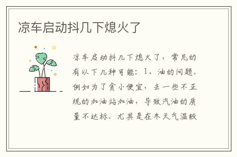 凉车启动抖几下熄火了